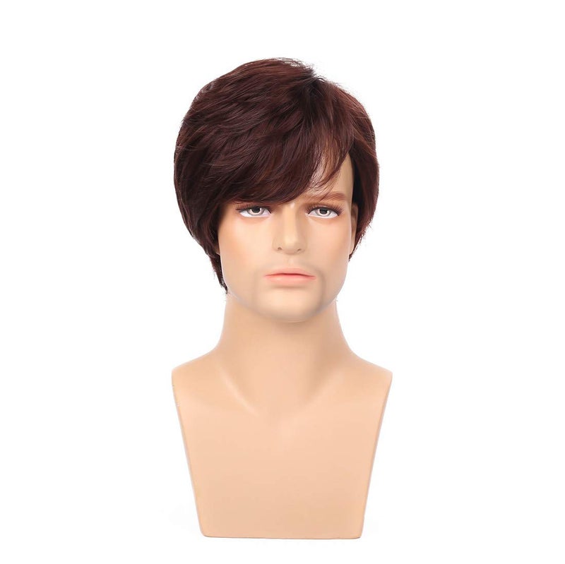 Swiking Men Brown Curly Layered Wig for Male Guy Short Fluffy Halloween Synthetic Cosplay Character Costume Hair Full Wigs - Image 2